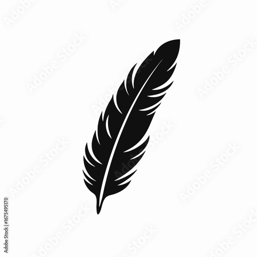 Elegant avian feather design, isolated against white background, vector silhouette