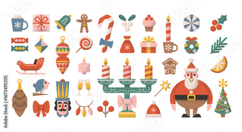 Merry Christmas winter holiday party geometric traditional ornaments, accessories and attributes
