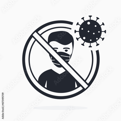 No Entry Man Face Mask, Coronavirus Symbol in a Circle on White Background