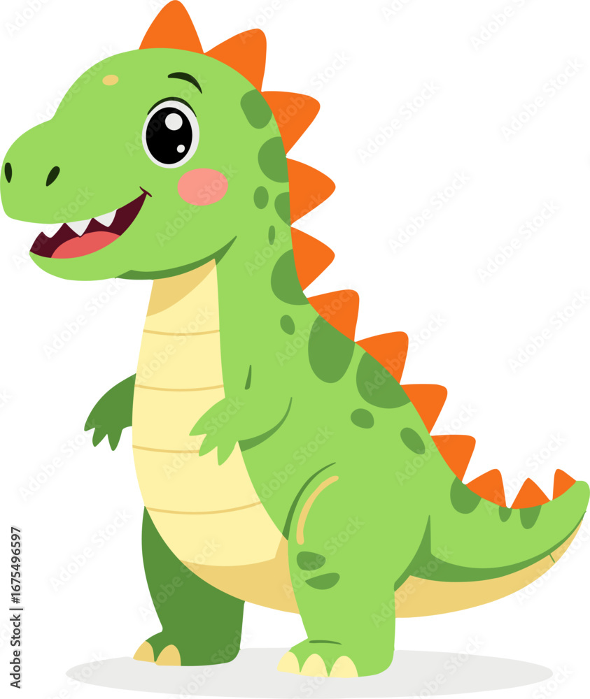 Obraz premium Cute Green Dinosaur Cartoon Character Kids Illustration