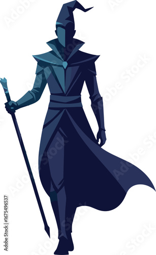 Dark Mage Wizard Walking Cloak Staff Fantasy Character
