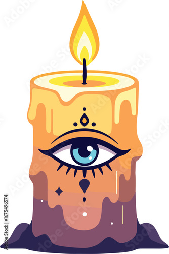 Mystical Burning Candle With Blue Eye Spiritual Symbol