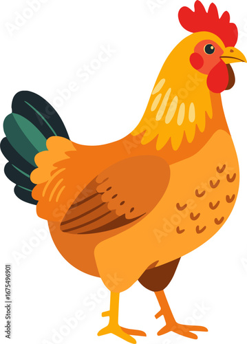Colorful Rooster Bird Farm Animal Cartoon Character