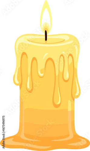 Melting Yellow Candle With Flame Wax Dripping Illustration