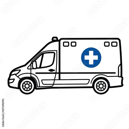 Vector illustration of ambulance van with blue medical cross
