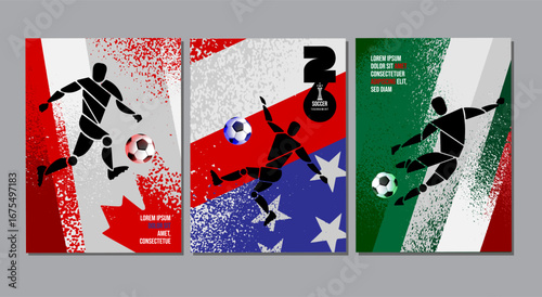 Dynamic soccer tournament vector background set featuring colorful geometric shapes