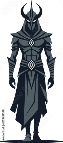 Dark Fantasy Warrior Helmeted Knight Full Body Front View Character
