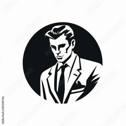 Elegant businessman with suit vector illustration in monochrome dramatic silhouette