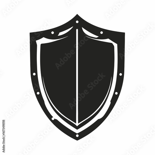 Bold knight's shield with rivets, classic protection vector illustration silhouette