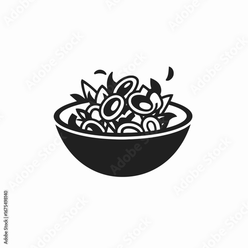 Healthy vegetable salad overflowing a serving bowl minimalistic food silhouette