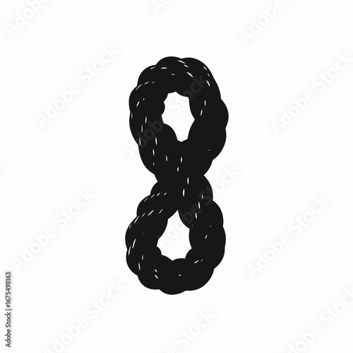 Bold graphic illustration of the number eight in twisting rope silhouette