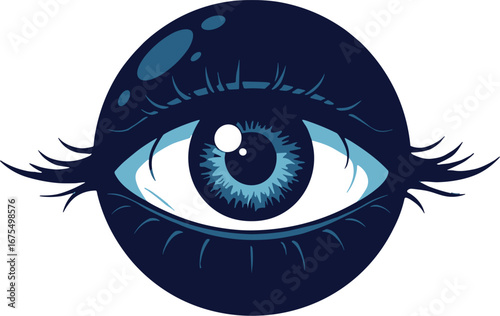 Blue Eye Illustration with Eyelashes Symbol Vision Graphic
