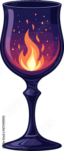Flame Inside Dark Wine Glass Magical Fire Concept Drink Art