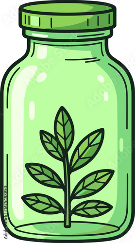 Green Bottle with Leaf Plant Inside Eco Conservation Concept