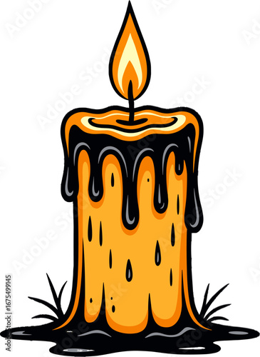 Burning Halloween Candle With Dripping Wax Spooky Decoration