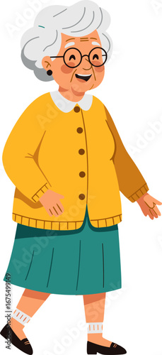 Happy Elderly Woman Walking Senior Care Concept
