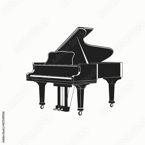 Grand piano vector illustration, minimalist style, beautiful elegant musical instrument silhouette