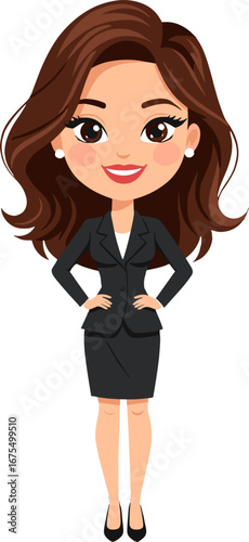 Confident Business Woman Standing Hands On Hips Professional Attire