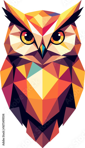 Colorful Geometric Owl Head Polygon Art Tattoo Print