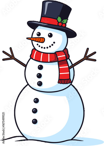 Cute Snowman With Top Hat Red Scarf Winter Holiday Decoration