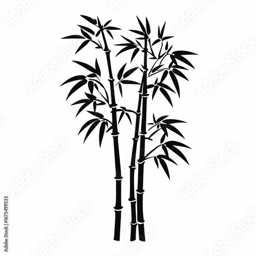 Elegant Asian bamboo grove artwork in striking minimalist black silhouette