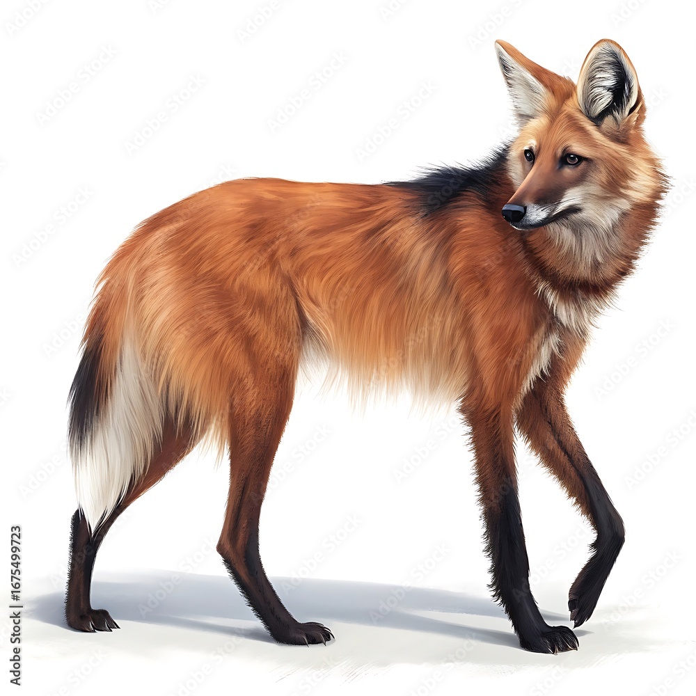 Obraz premium Maned wolf walking with distinct reddish fur and black legs