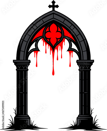 Gothic Arch Blood Drip Horror Entrance Gothic Architecture