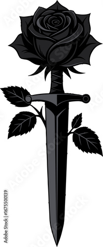 Black Rose on Sword Symbol Dark Gothic Tattoo Concept