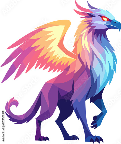 Colorful Mythical Griffin Creature Fantasy Animal Mascot Logo