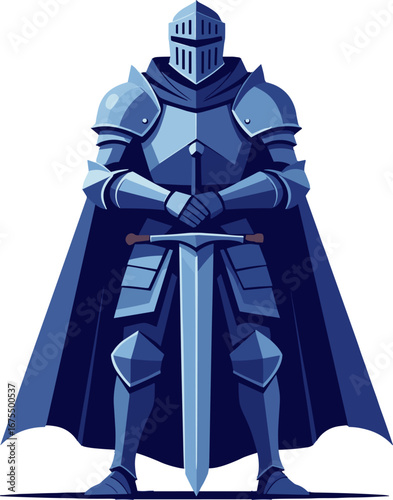 Medieval Knight Armor Standing Sword Front View
