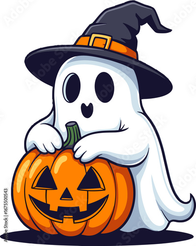 Cute Ghost Holding Jack O Lantern Halloween Character