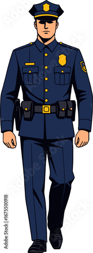 Uniformed Police Officer Walking Law Enforcement Security Guard