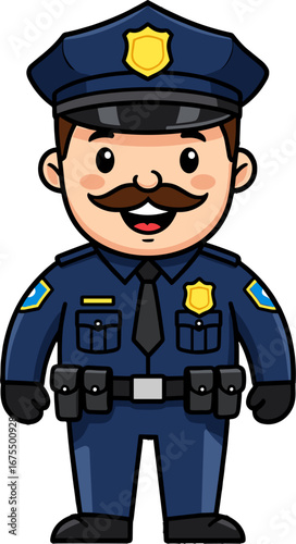 Smiling Police Officer Character Cartoon Mascot Badge Uniform