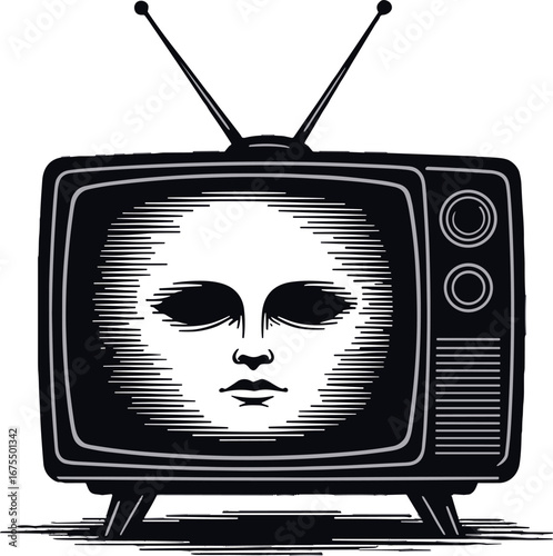 Retro Television Screen Human Face Surreal Concept