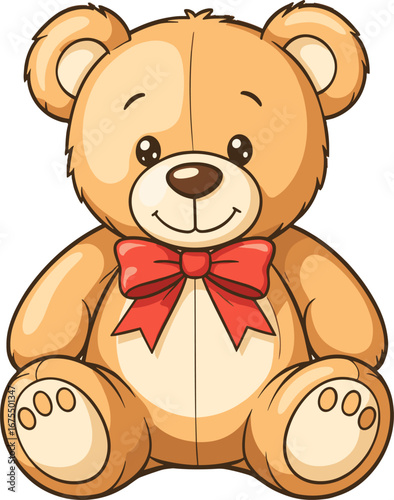 Cute Teddy Bear Sitting With Red Bow Children Toy