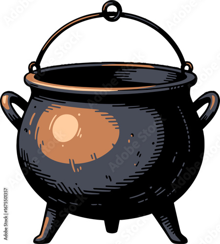 Black Iron Cauldron Pot Cooking Kettle with Handle