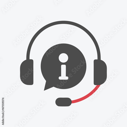 Headset with Microphone and Speech Bubble with Info Icon on White Background