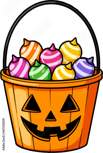 Halloween Pumpkin Bucket Filled Colorful Candy Treats