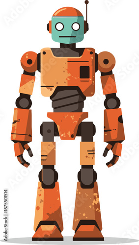 Retro Orange Robot Character Futuristic Technology Mascot