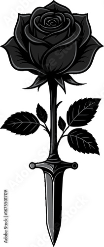 Black Rose Dagger Tattoo Art Gothic Symbol