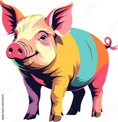 Colorful Piglet Farm Animal Illustration for Children Book