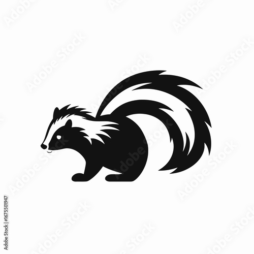 Striking skunk vector graphic with prominent tail hair creating a beautiful silhouette