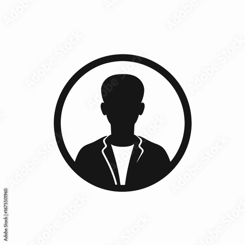 Elegant person icon, modern business headshot inside circle, simple vector silhouette