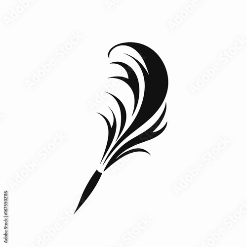 Ornate plume stylized graphic black and white isolated feather silhouette