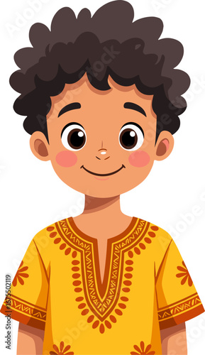 Smiling African Boy Wearing Yellow Dashiki Traditional Clothing