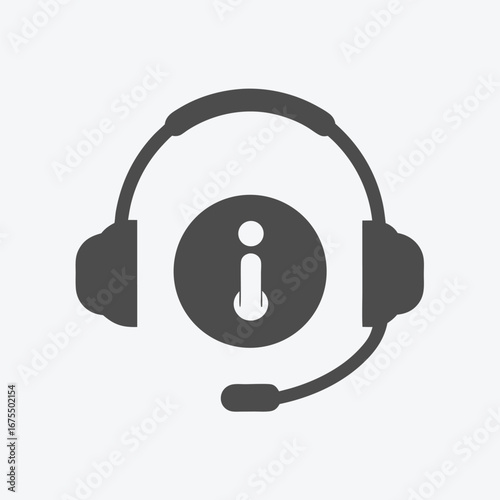 Headset Icon with Information Symbol Design on White Background
