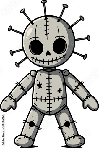 Spooky Voodoo Doll with Pins Stitched Doll Horror Toy