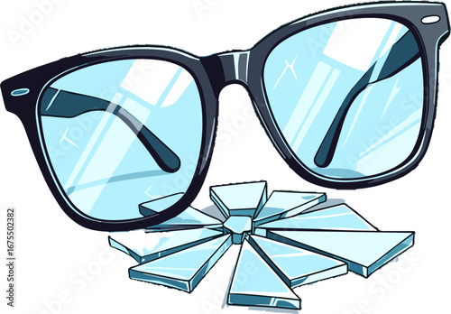 Broken Eyeglasses Frame Shattered Lens Concept
