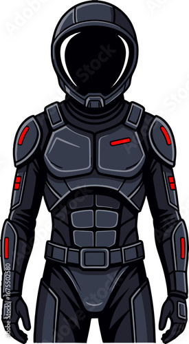 Futuristic Black Armored Space Suit Soldier Sci Fi Character