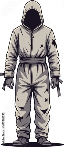 Hooded Figure Suit With Star Shaped Damage Streetwear Concept